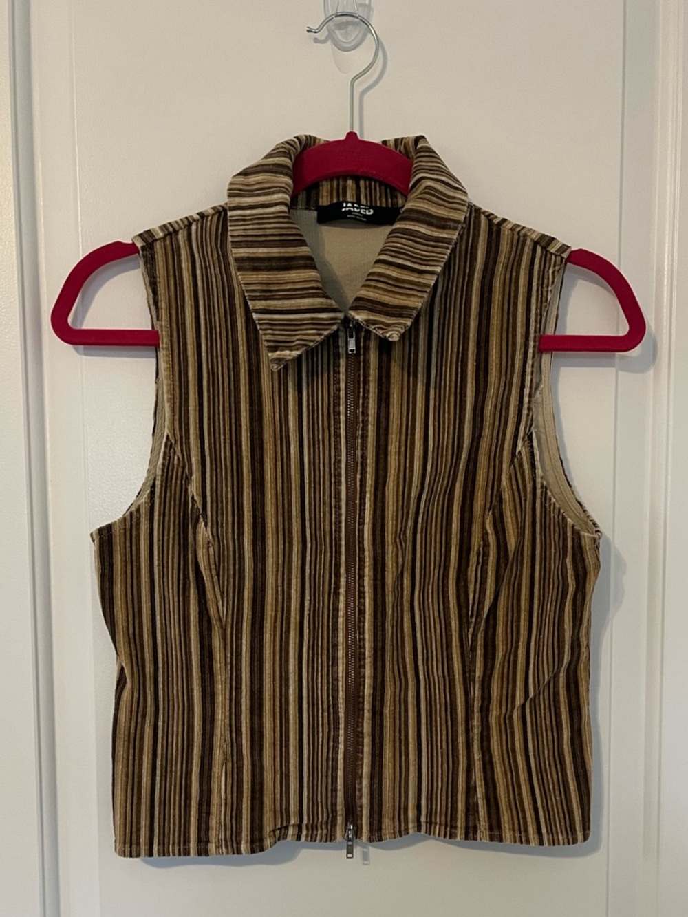 Jaded London Striped Zip-Front Corduroy Vest - Brown Tones